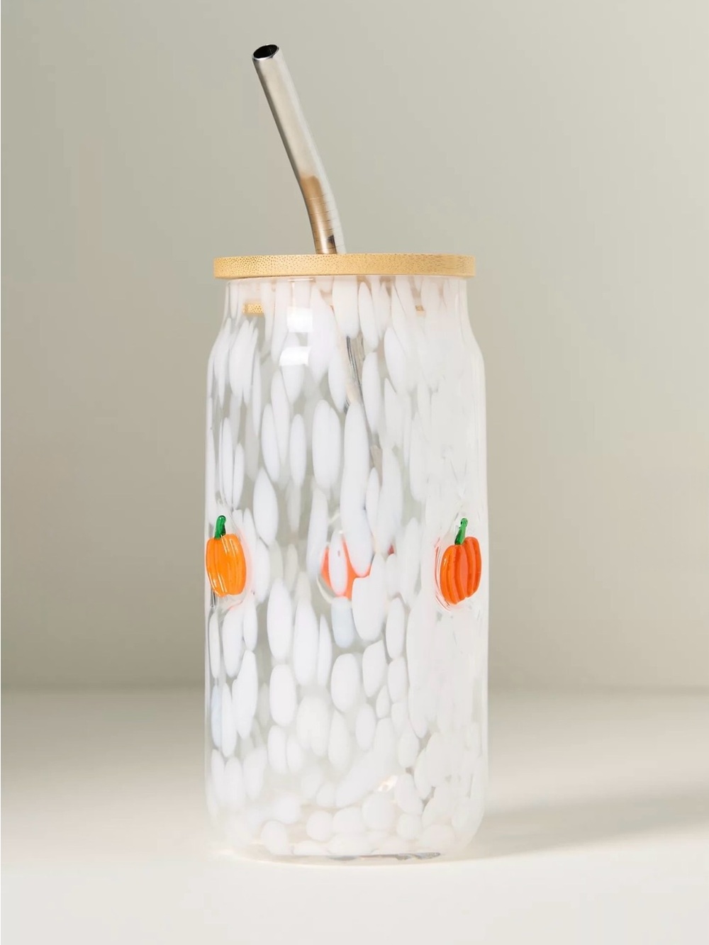 NEW Anthropologie Mystic Confetti Icon Juice Glass Tumbler with Lid, Pumpkin